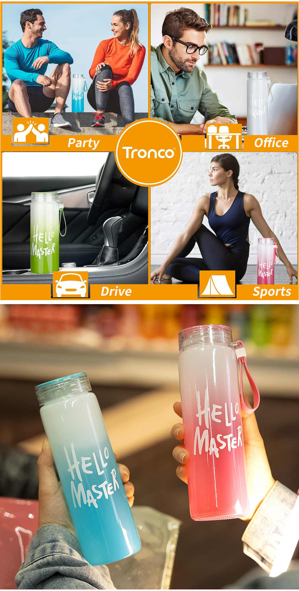 JIANMEI Hello Master Cartoon Water Glass Bottle