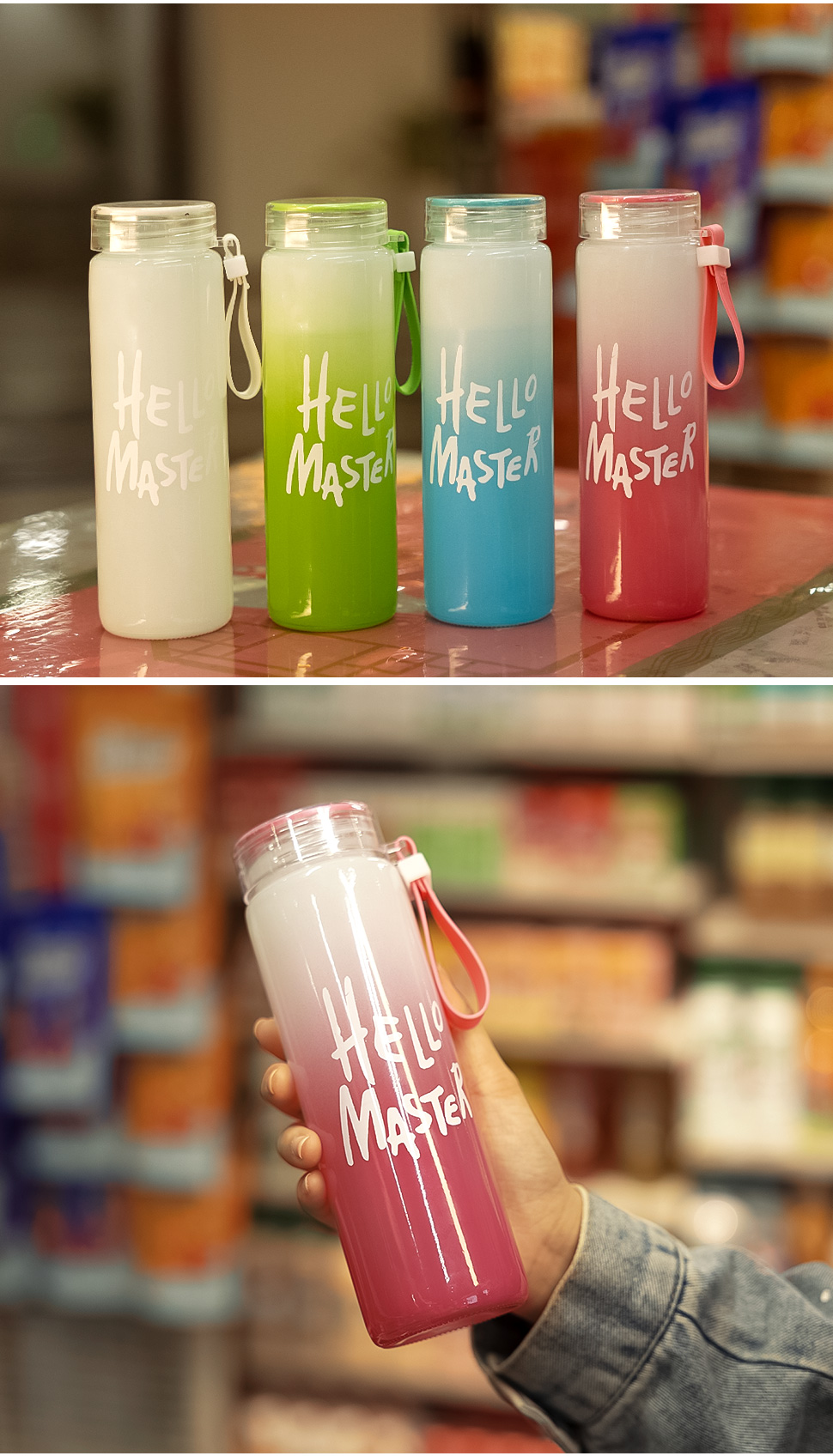 JIANMEI Hello Master Cartoon Water Glass Bottle