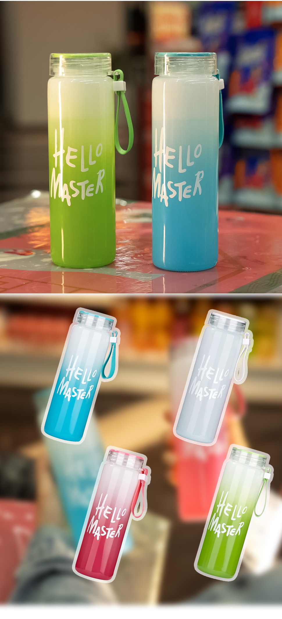 JIANMEI Hello Master Cartoon Water Glass Bottle