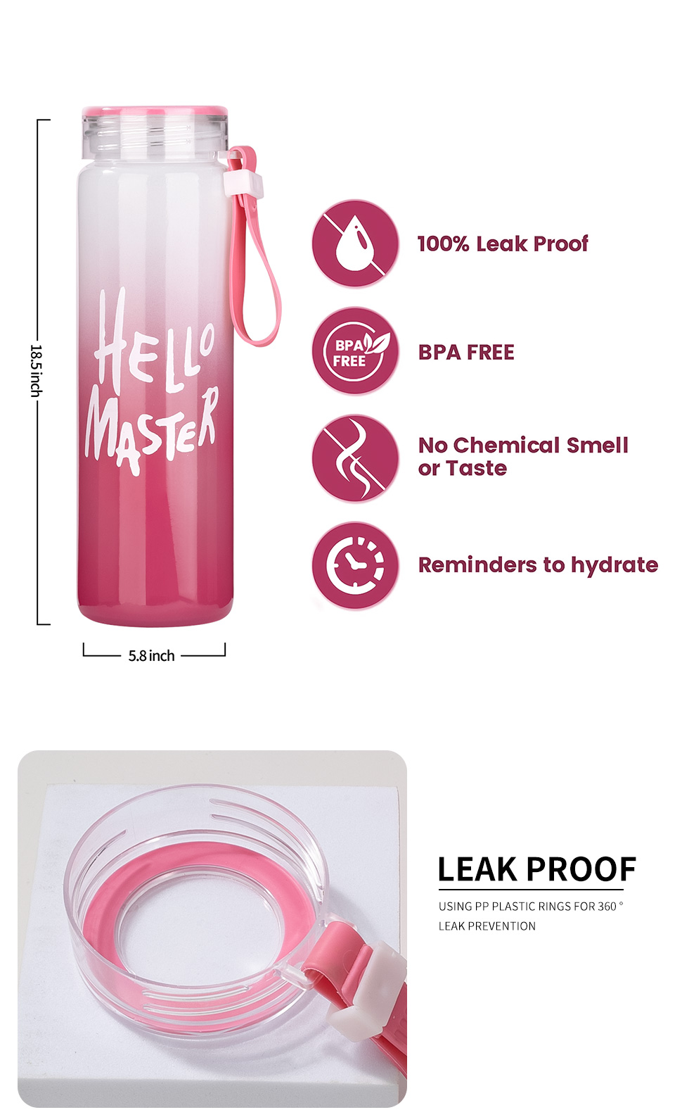 JIANMEI Hello Master Cartoon Water Glass Bottle