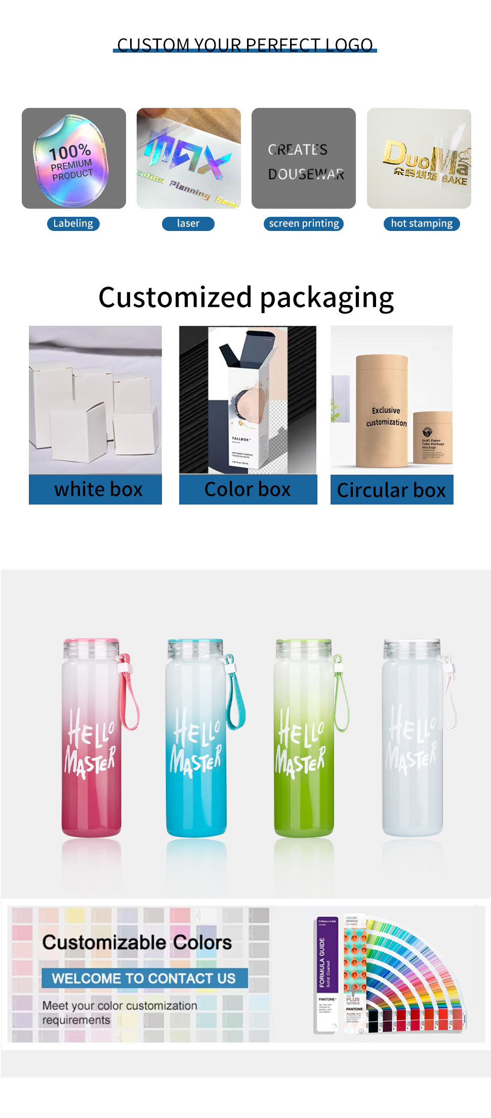 JIANMEI Hello Master Cartoon Water Glass Bottle