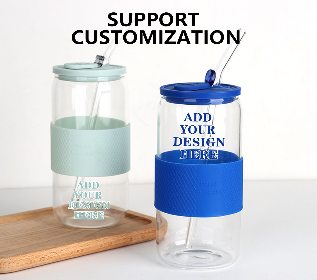 JM039 Glassware Suppliers Glass Cup With Lid And Straw