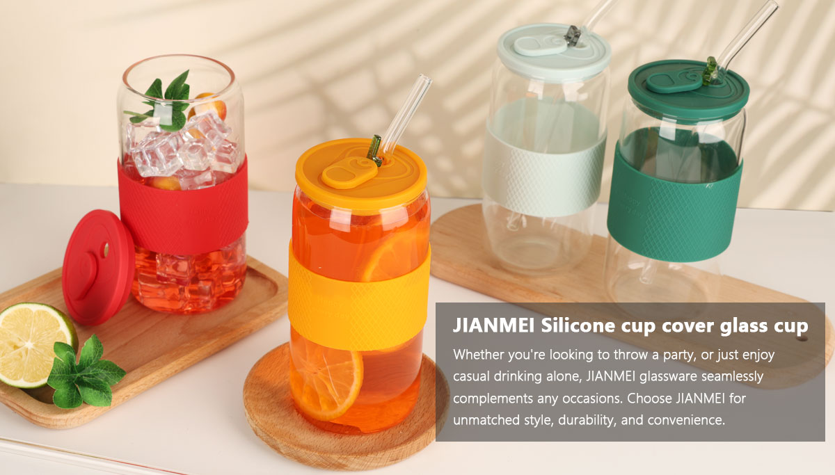 JM039 Glassware Suppliers Glass Cup With Lid And Straw
