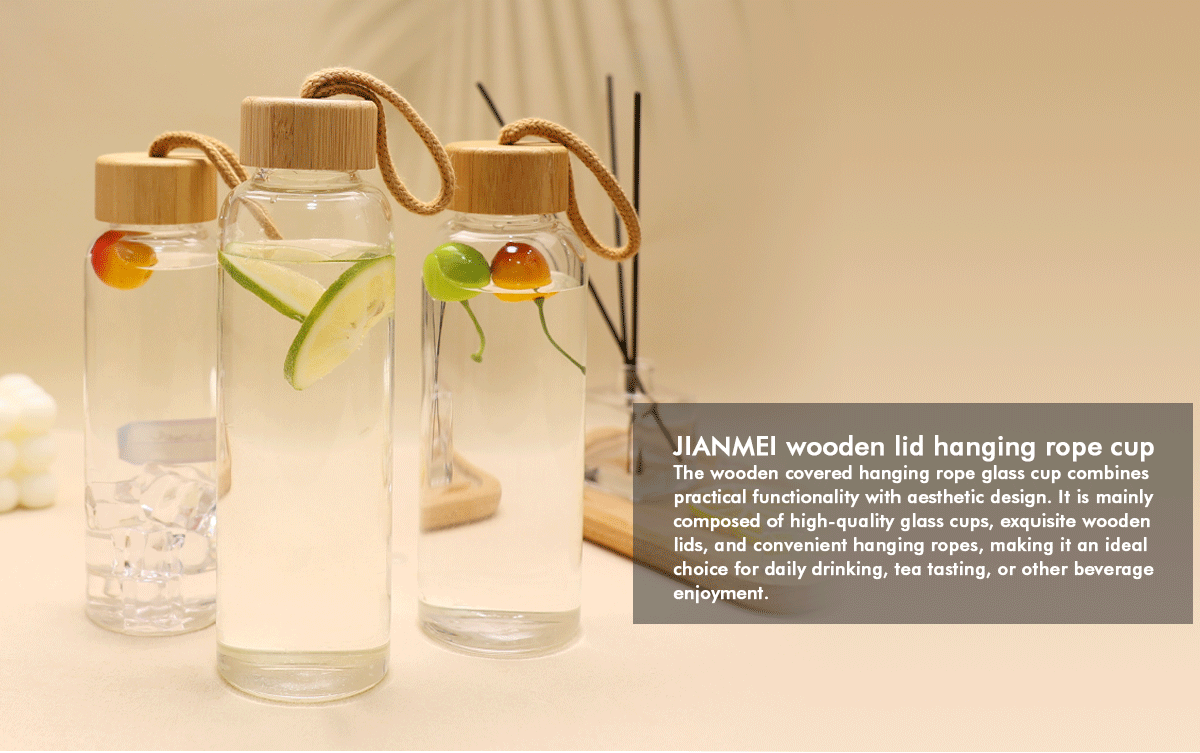JM041 Factory 500ml Borosilicate Glass Water Bottle With Wooden Lid