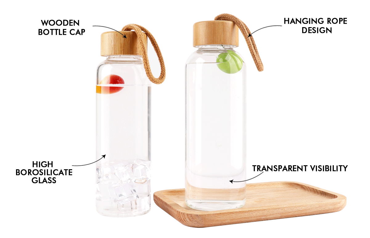 JM041 Factory 500ml Borosilicate Glass Water Bottle With Wooden Lid