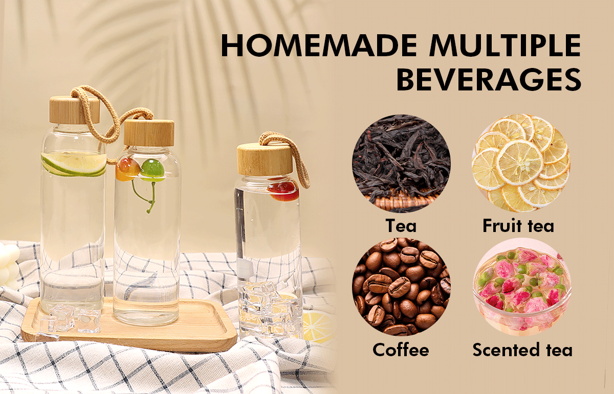 JM041 Factory 500ml Borosilicate Glass Water Bottle With Wooden Lid