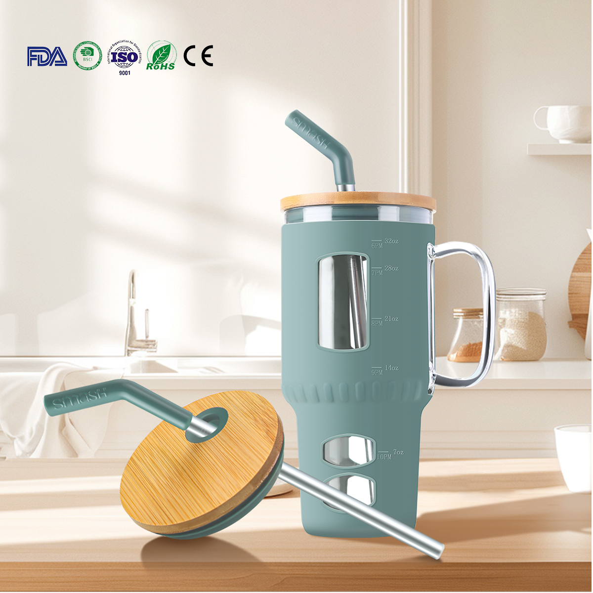 JM011 Wholesale Car Glass Handle Cup With Straw Manufacturer