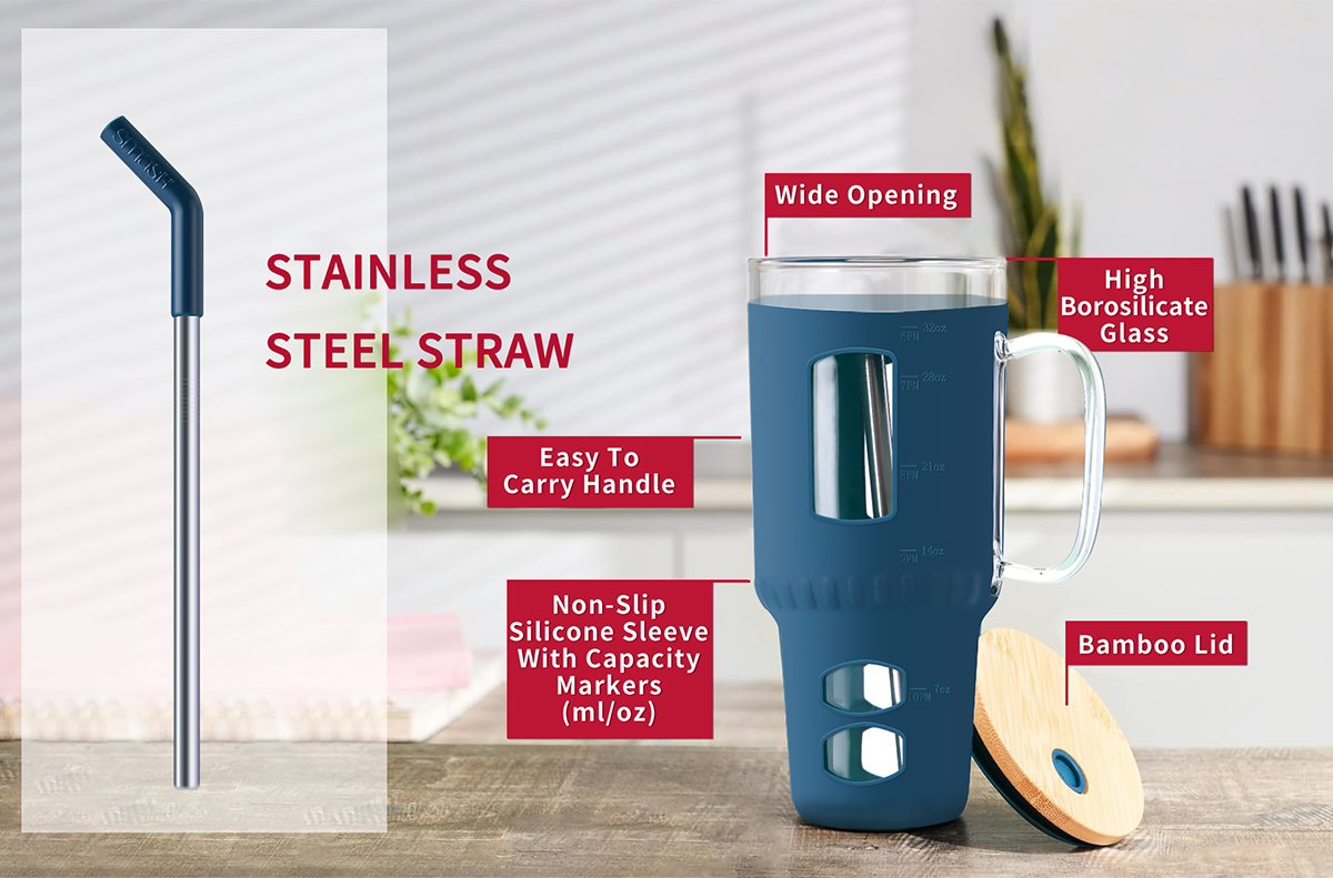 JM011 Wholesale Car Glass Handle Cup With Straw Manufacturer