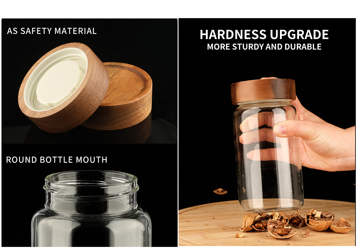 JM050 Wholesale Borosilicate Food Storage Glass Jars With Wooden Lid Supplier