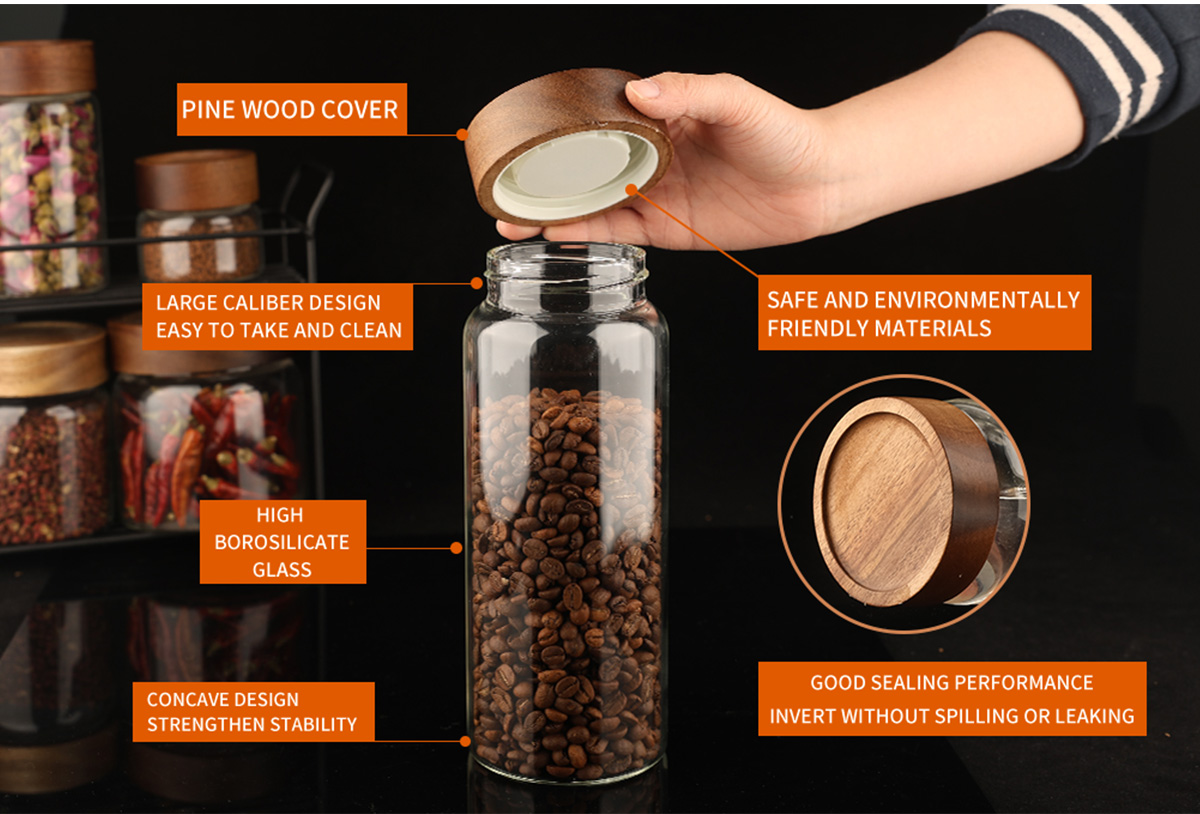 JM050 Wholesale Borosilicate Food Storage Glass Jars With Wooden Lid Supplier
